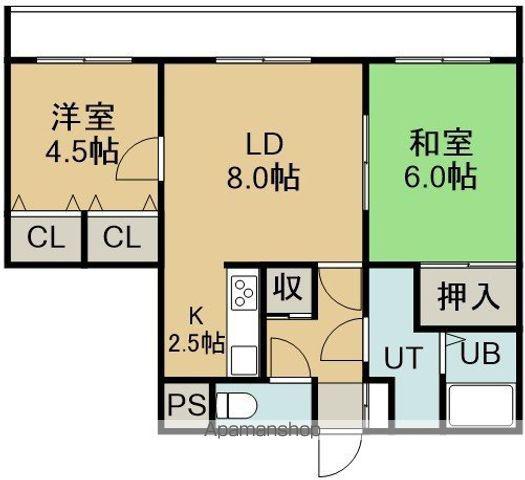 ライオンズマンション函館湯川第3(2LDK/6階)の間取り写真