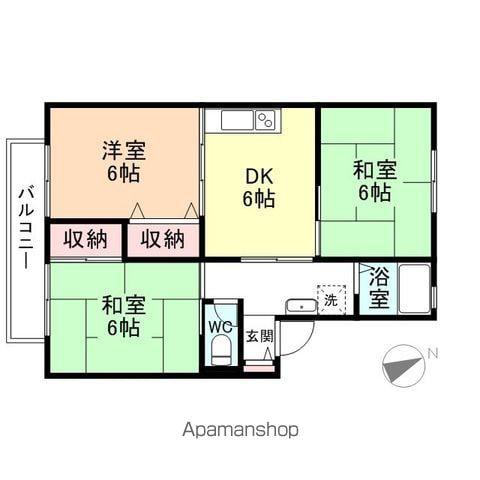 ハイカムール赤田B棟(3DK/1階)の間取り写真