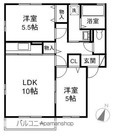 J-ROOM妃 B(2LDK/1階)の間取り写真