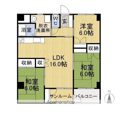 サンハイツ公園(3LDK/3階)の間取り写真