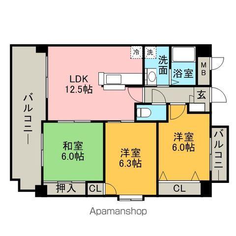 第3 元木ビル(3LDK/4階)の間取り写真
