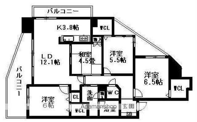ベレーサ鶴舞公園(4LDK/8階)の間取り写真