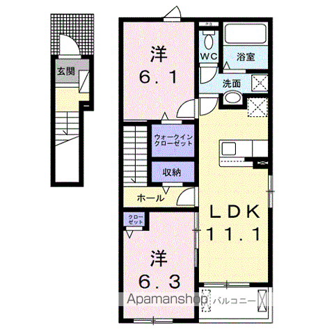 ザ・ビレッジグリーン木ノ本Ⅰ(2LDK/2階)の間取り写真