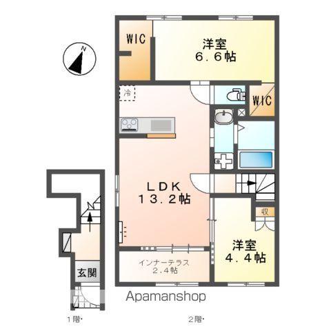 守山区笹ヶ根2丁目アパート(2LDK/2階)の間取り写真