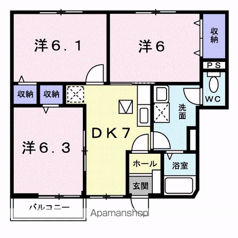 ジュネス99C(3DK/1階)の間取り写真