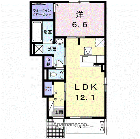 グランローゼ加屋Ⅰ(1LDK/1階)の間取り写真
