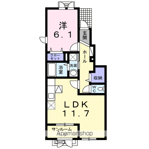 カーサ・フィオーレB(1LDK/1階)の間取り写真