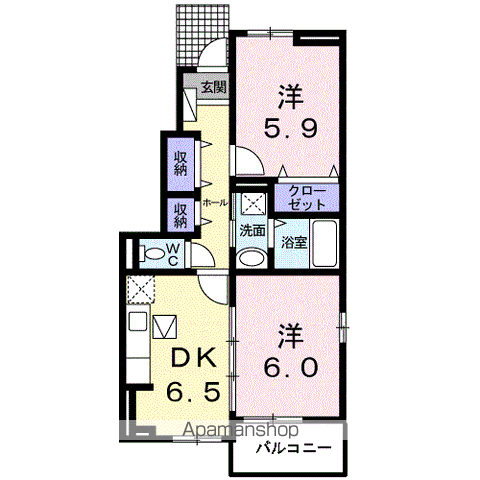 アヴァンセB(2DK/1階)の間取り写真