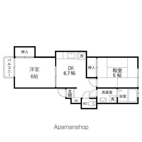 メゾンクロカワ(2DK/2階)の間取り写真