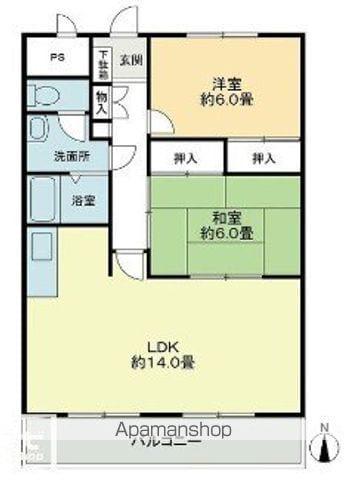 オーキッドテラス志津川(2LDK/6階)の間取り写真