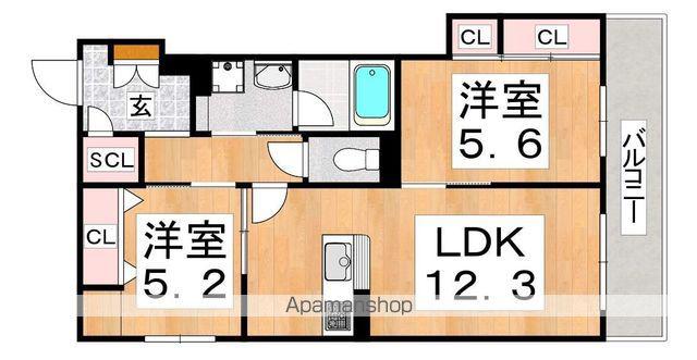 シャーメゾン セオ 帝塚山(2LDK/2階)の間取り写真