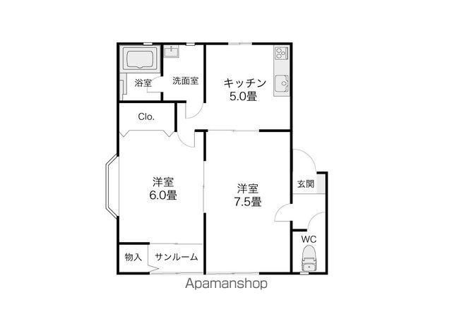 ボンヌシャンス(2K/1階)の間取り写真