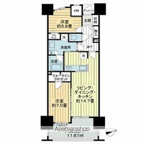 ライオンズ六ツ門サンリヤンタワー(2LDK/12階)の間取り写真