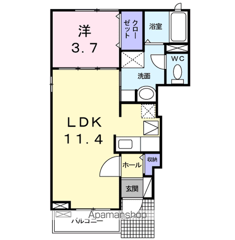 M・スプレンドーレ(1LDK/1階)の間取り写真