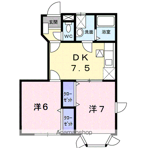 メープルタウンB(2DK/1階)の間取り写真