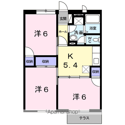 POP TOWNⅡ(3K/1階)の間取り写真