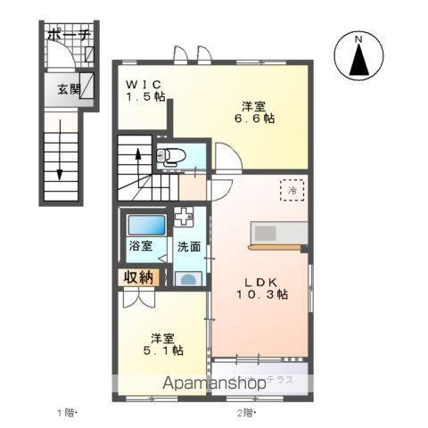 アップヒルズ・希Ⅱ(2LDK/2階)の間取り写真