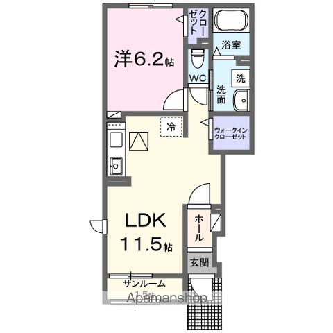 メゾンソレイユⅤ(1LDK/1階)の間取り写真