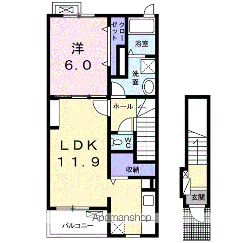 六角イースト(1LDK/2階)の間取り写真