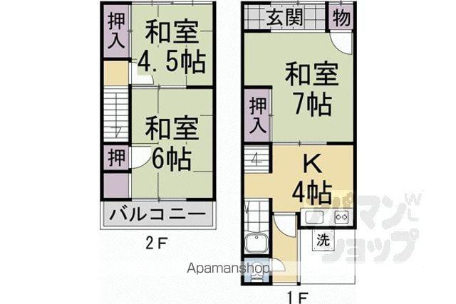山端大君町１６ー２８貸家(3DK)の間取り写真