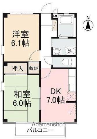 フォブール植原ⅡA・C(2DK/2階)の間取り写真