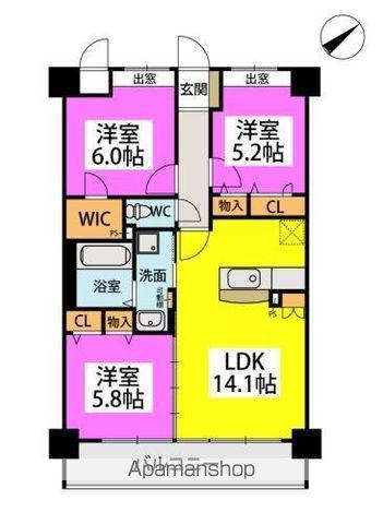 シグレア下大利(3LDK/3階)の間取り写真