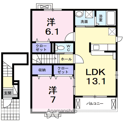 インサイドⅠ(2LDK/2階)の間取り写真