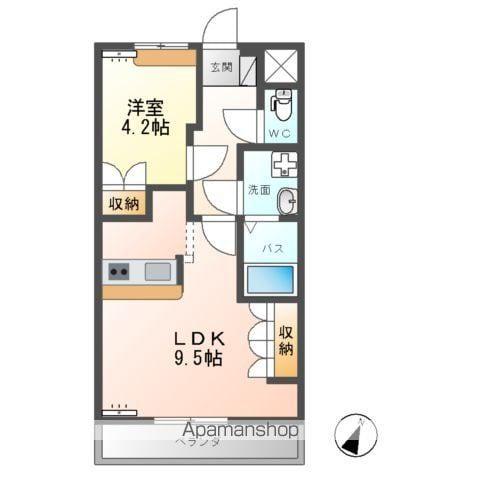 アシューレB(1LDK/2階)の間取り写真