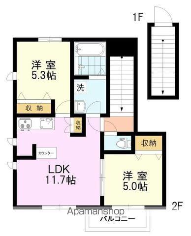ソレイユ武蔵野(2LDK/2階)の間取り写真