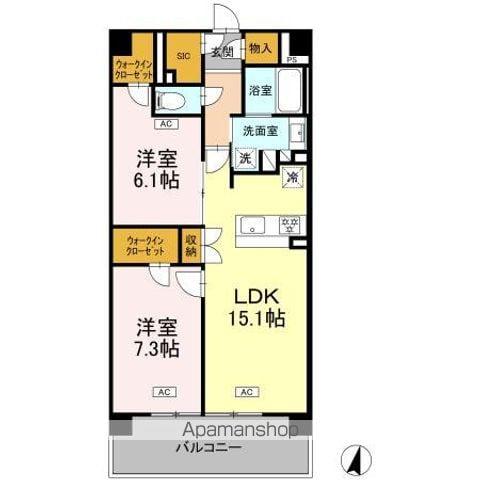 ロイヤルパークス仙台青葉通(2LDK/9階)の間取り写真