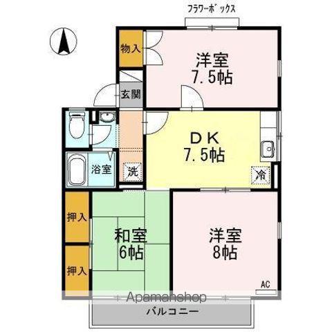 コーポ新稜B(3DK/2階)の間取り写真