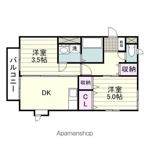 パークヒルハイム峰桜(2DK/2階)の間取り写真