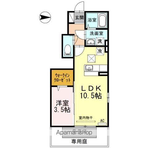 アリエッタ A棟(1LDK/1階)の間取り写真