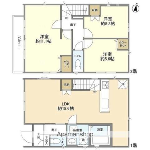 東武鉄道野田線 川間駅 徒歩10分 2階建 築1年(3LDK)の間取り写真