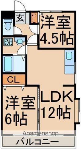 グランドール岡野A(2LDK/2階)の間取り写真