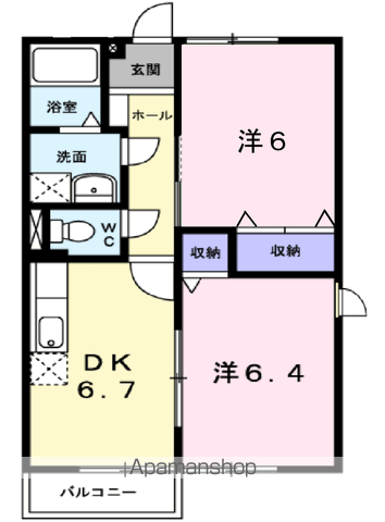 ピュア1(2DK/1階)の間取り写真