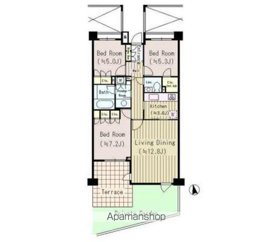 パーク・ハイム荻窪二丁目(3LDK/1階)の間取り写真