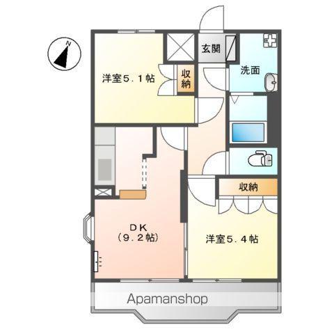 ボヌール(2DK/2階)の間取り写真