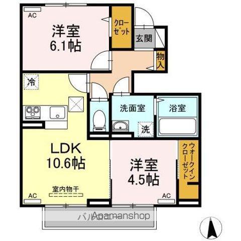 クレスト八万(2LDK/1階)の間取り写真