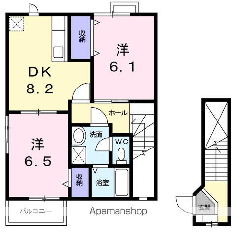 ベルフラワーD(2DK/2階)の間取り写真