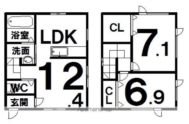 根室本線 十勝清水駅 徒歩9分 2階建 築8年(2LDK)の間取り写真
