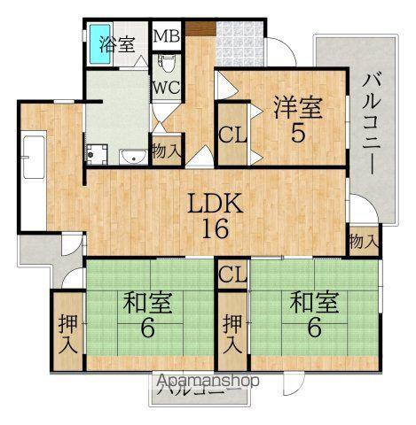 ハウスあやめ池(3LDK/3階)の間取り写真