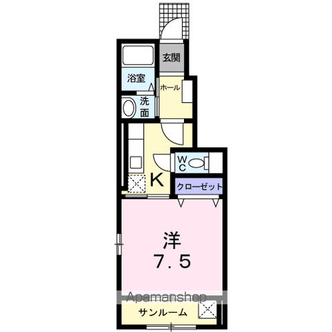 サイドエイト2(1K/1階)の間取り写真