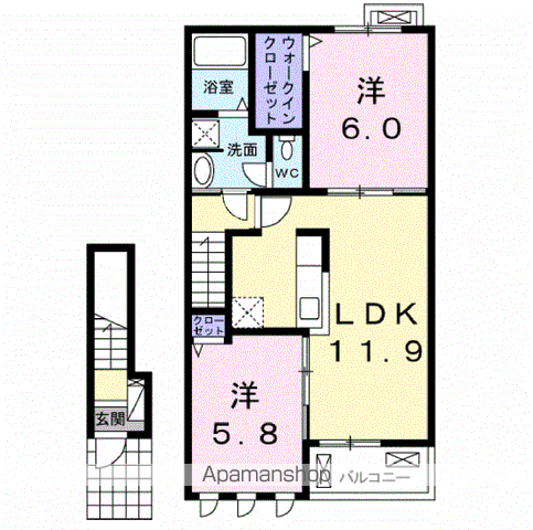 シャイニング ガーデン(2LDK/2階)の間取り写真