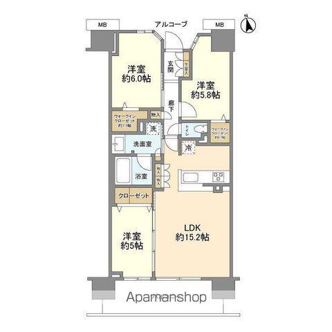 デュオヒルズ柏(3LDK/11階)の間取り写真