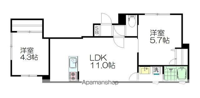 阿佐谷北5丁目B棟(2LDK/1階)の間取り写真