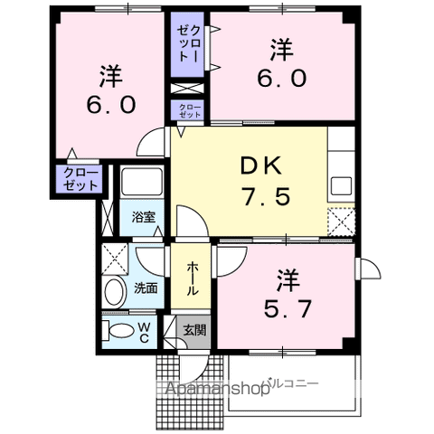 メゾン・ジェルメC(3DK/1階)の間取り写真