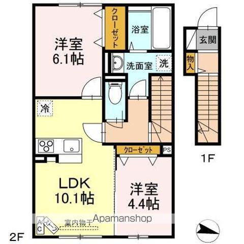 ウイットモア勝田(2LDK/2階)の間取り写真