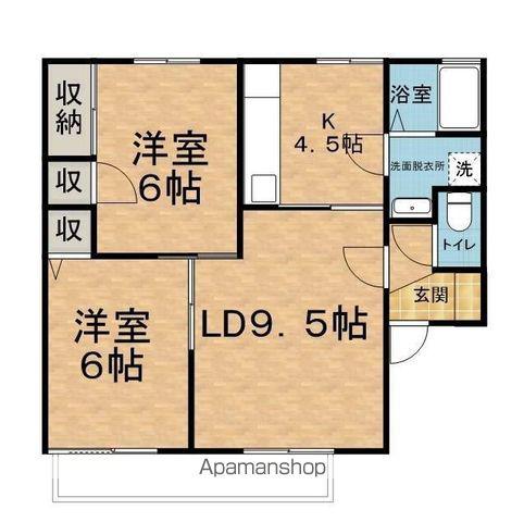 クレア・笹部 B(2LDK/2階)の間取り写真