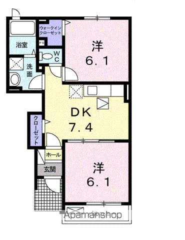 メゾンハナブサⅡ(2DK/1階)の間取り写真